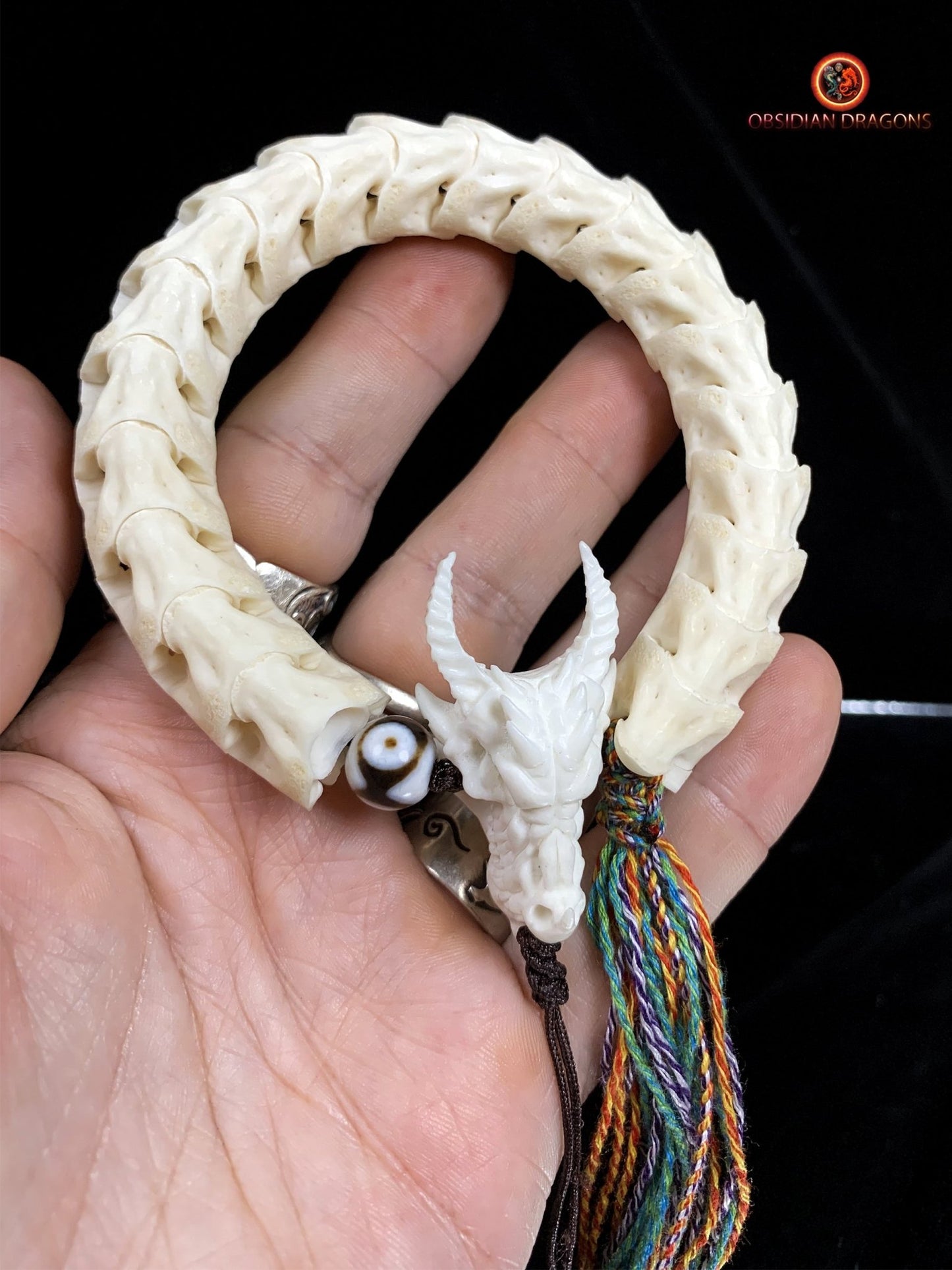 Bracelet Dragon - Bois de Cerf et Vertèbres de Serpent | obsidian dragons