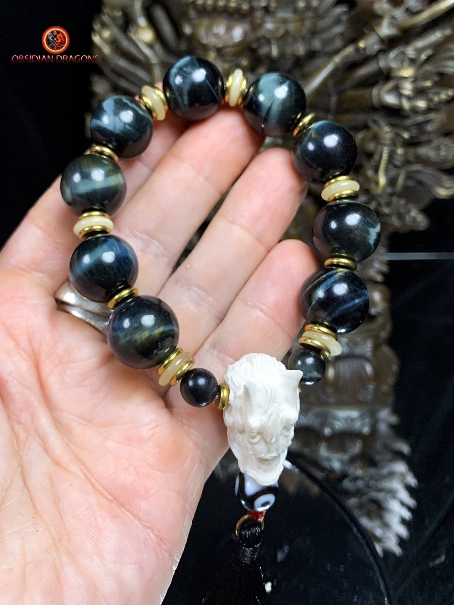 Bracelet Dragon Bois de Cerf - oeil de faucon | obsidian dragons