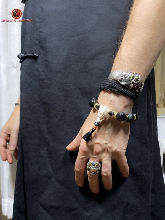 Bracelet Dragon Bois de Cerf - oeil de faucon | obsidian dragons