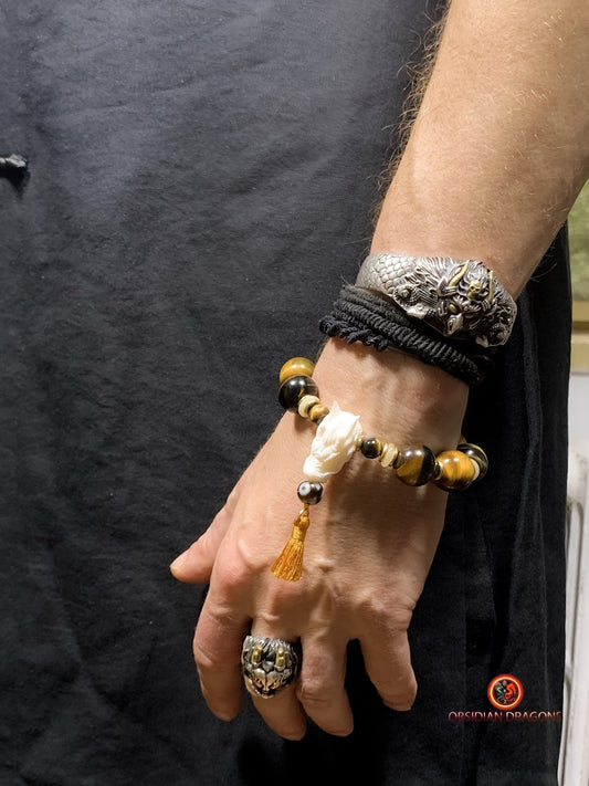 Bracelet Dragon Bois de Cerf - oeil de tigre | obsidian dragons