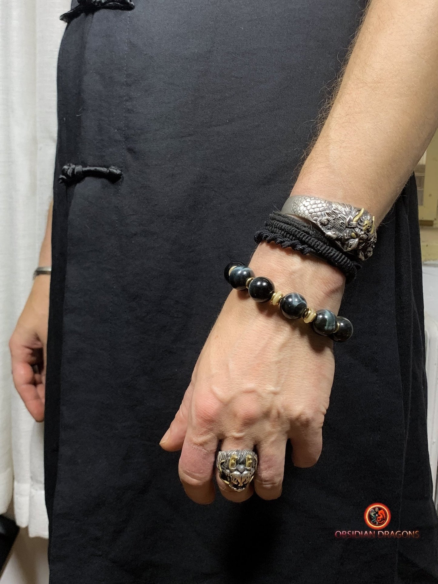 Bracelet Dragon Bois de Cerf - oeil de faucon | obsidian dragons