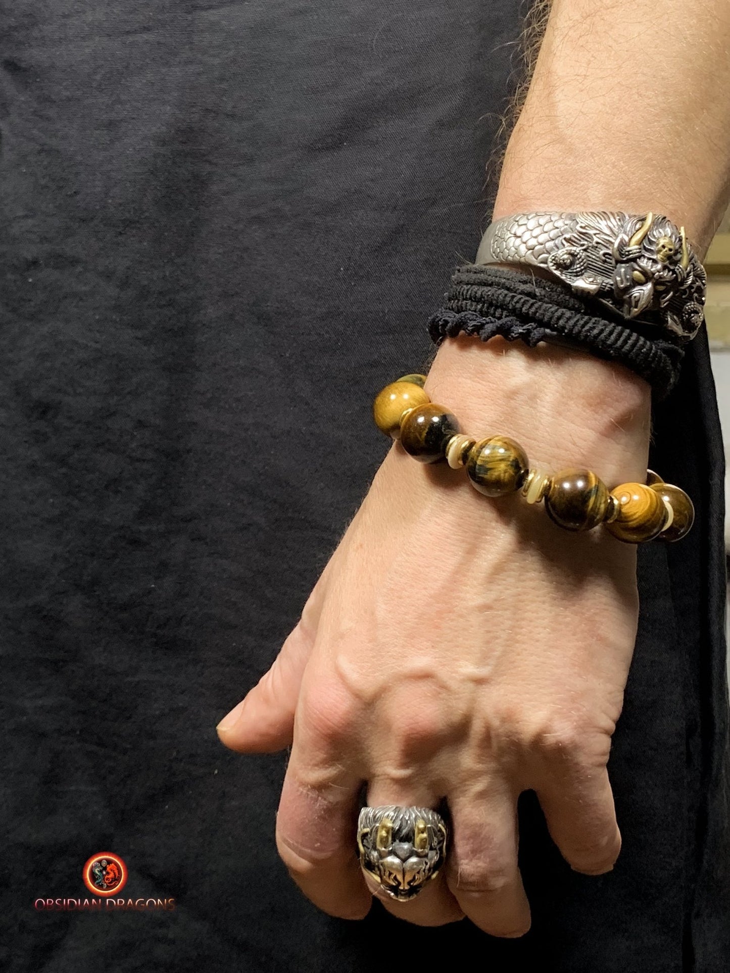 Bracelet Dragon Bois de Cerf - oeil de tigre | obsidian dragons