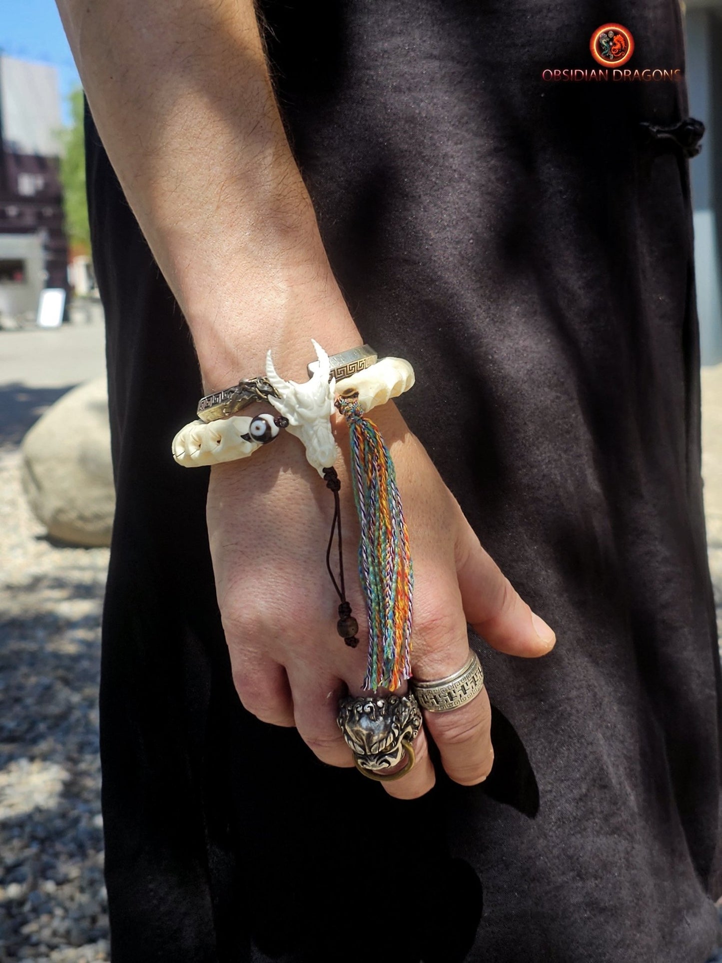 Bracelet Dragon - Bois de Cerf et Vertèbres de Serpent | obsidian dragons