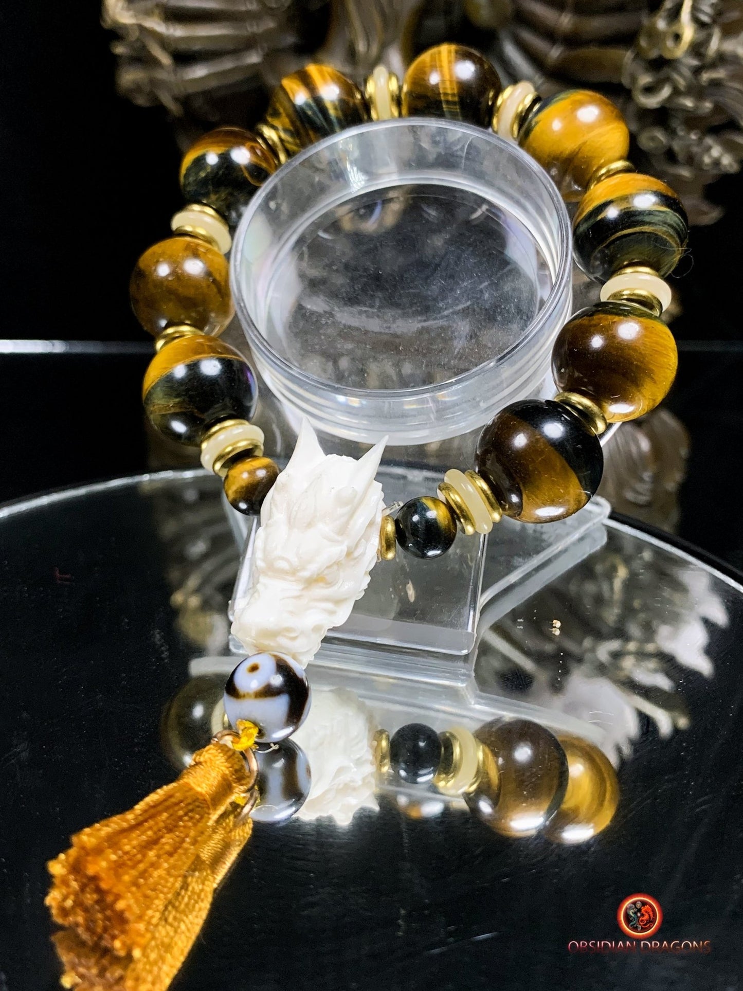 Bracelet Dragon Bois de Cerf - oeil de tigre | obsidian dragons