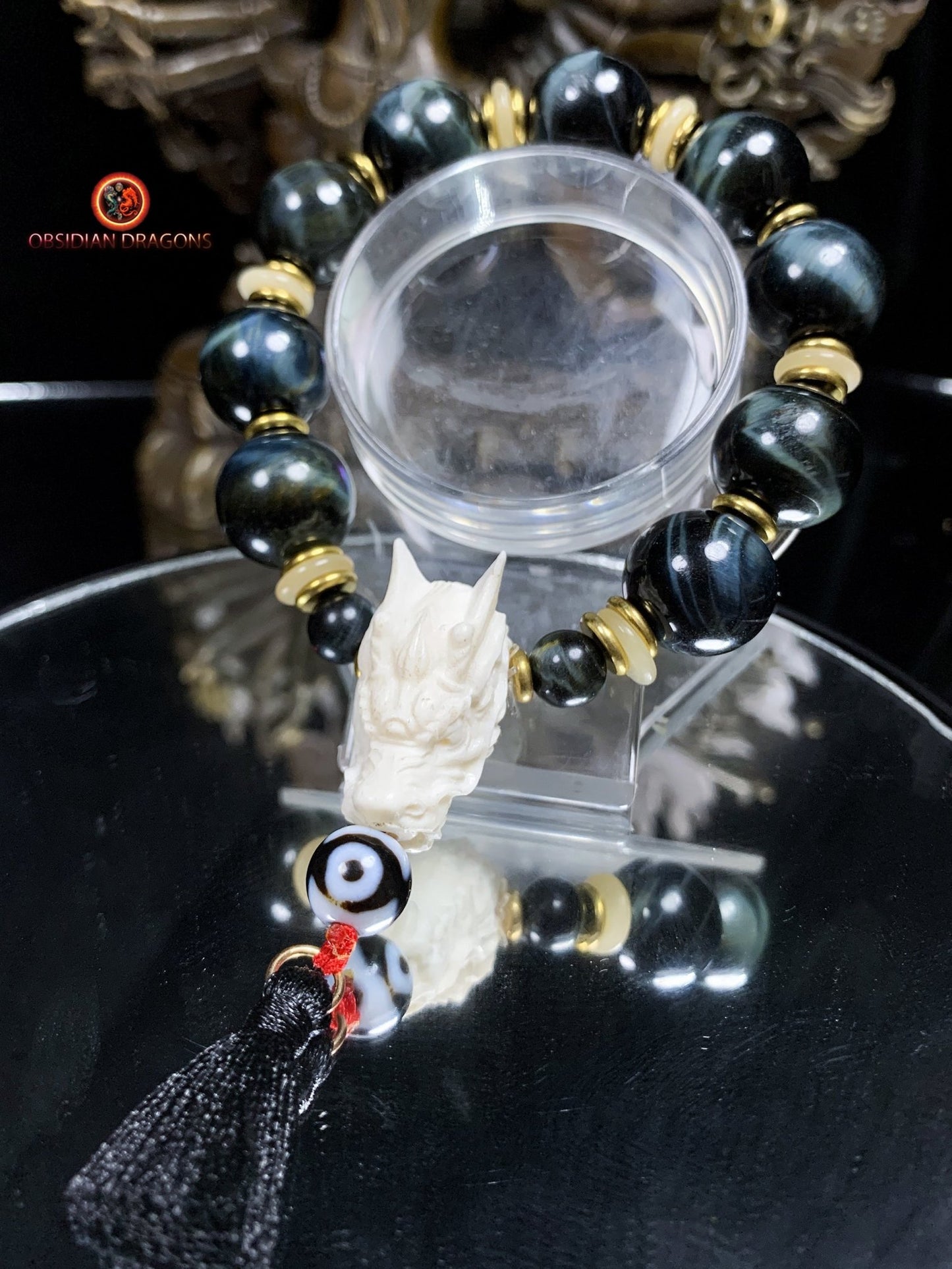 Bracelet Dragon Bois de Cerf - oeil de faucon | obsidian dragons
