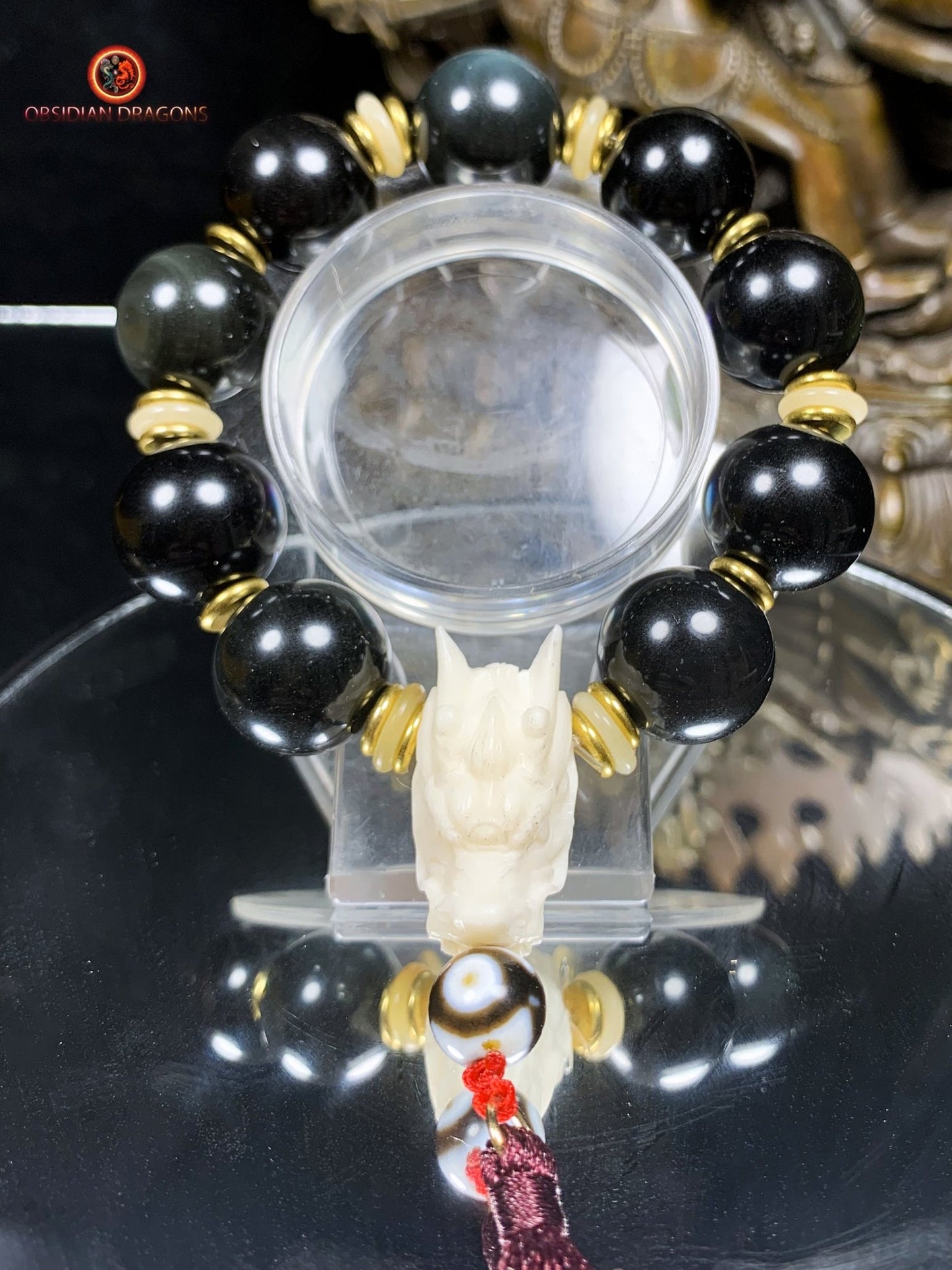Bracelet Dragon Bois de Cerf - Obsidiennes oeil celeste | obsidian dragons
