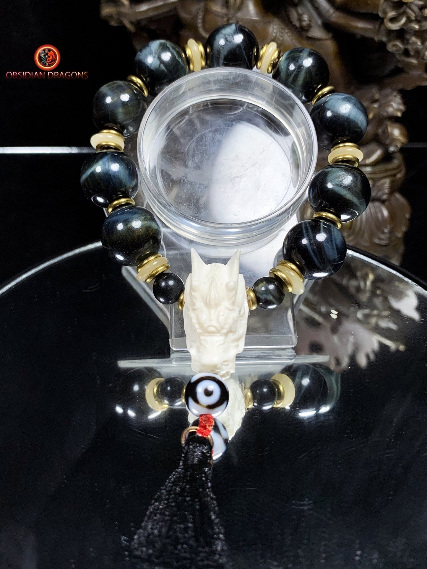 Bracelet Dragon Bois de Cerf - oeil de faucon | obsidian dragons