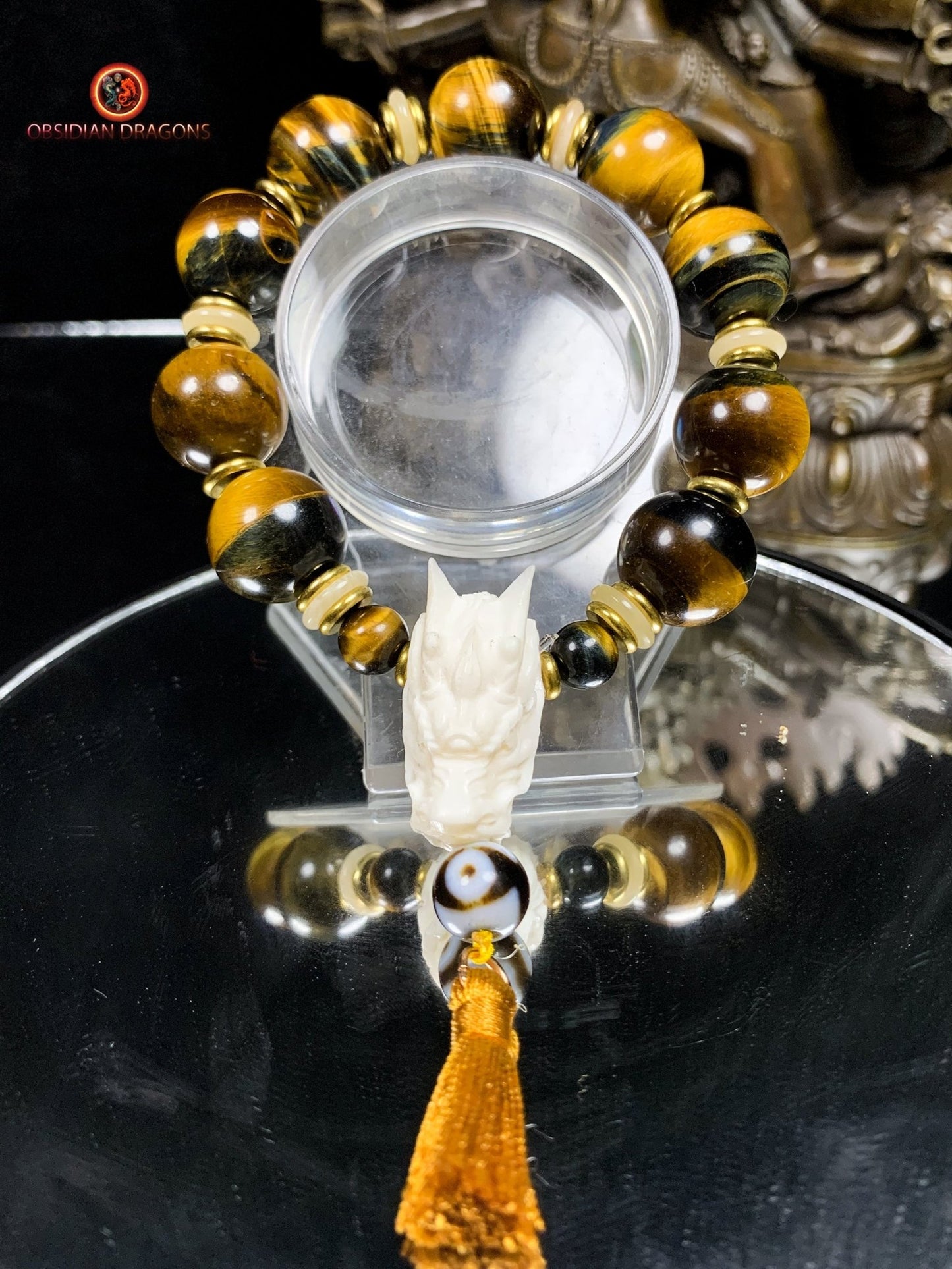 Bracelet Dragon Bois de Cerf - oeil de tigre | obsidian dragons