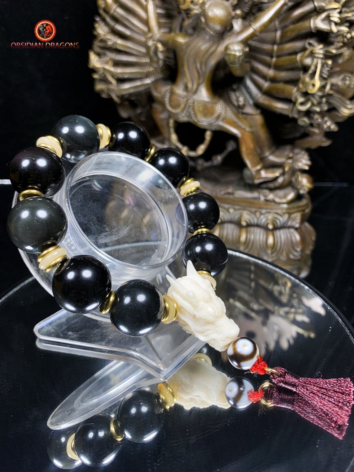 Bracelet Dragon Bois de Cerf - Obsidiennes oeil celeste | obsidian dragons