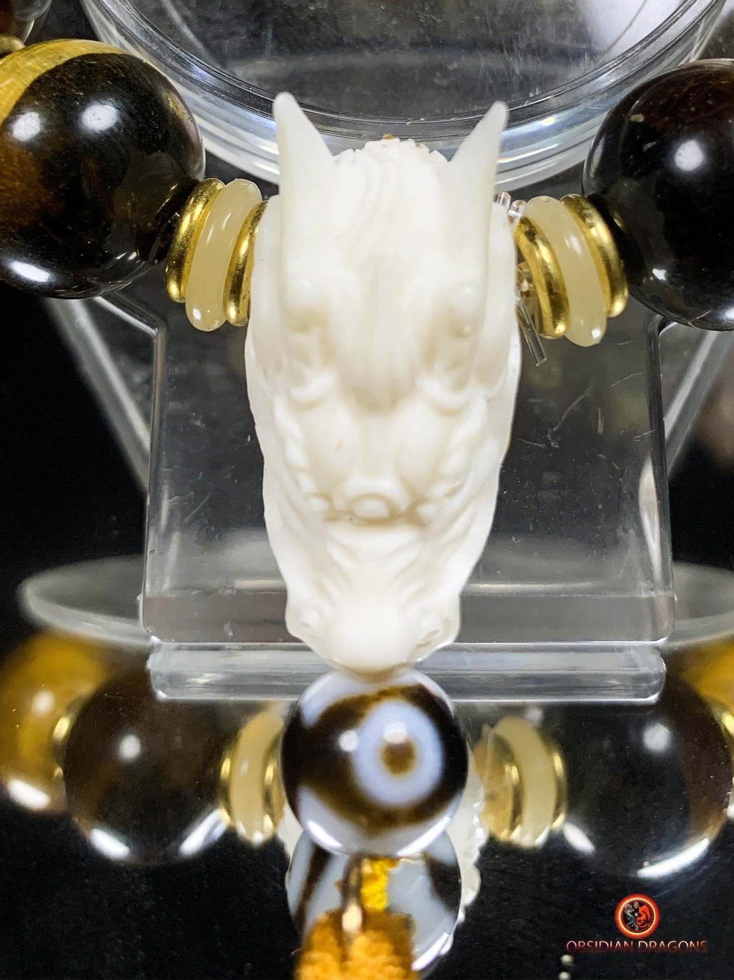 Bracelet Dragon Bois de Cerf - perles en oeil de tigre | obsidian dragons