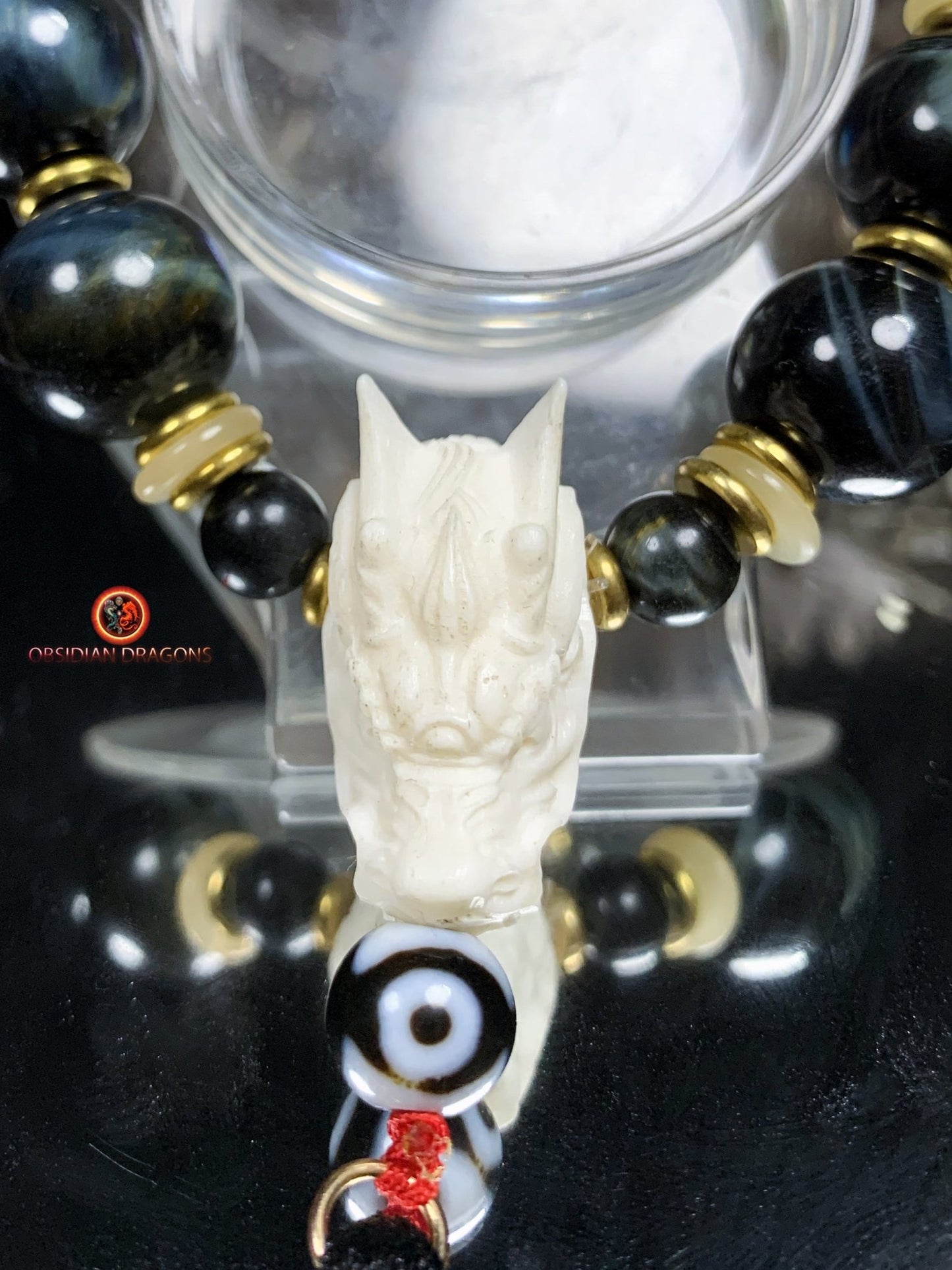Bracelet Dragon Bois de Cerf - oeil de faucon | obsidian dragons