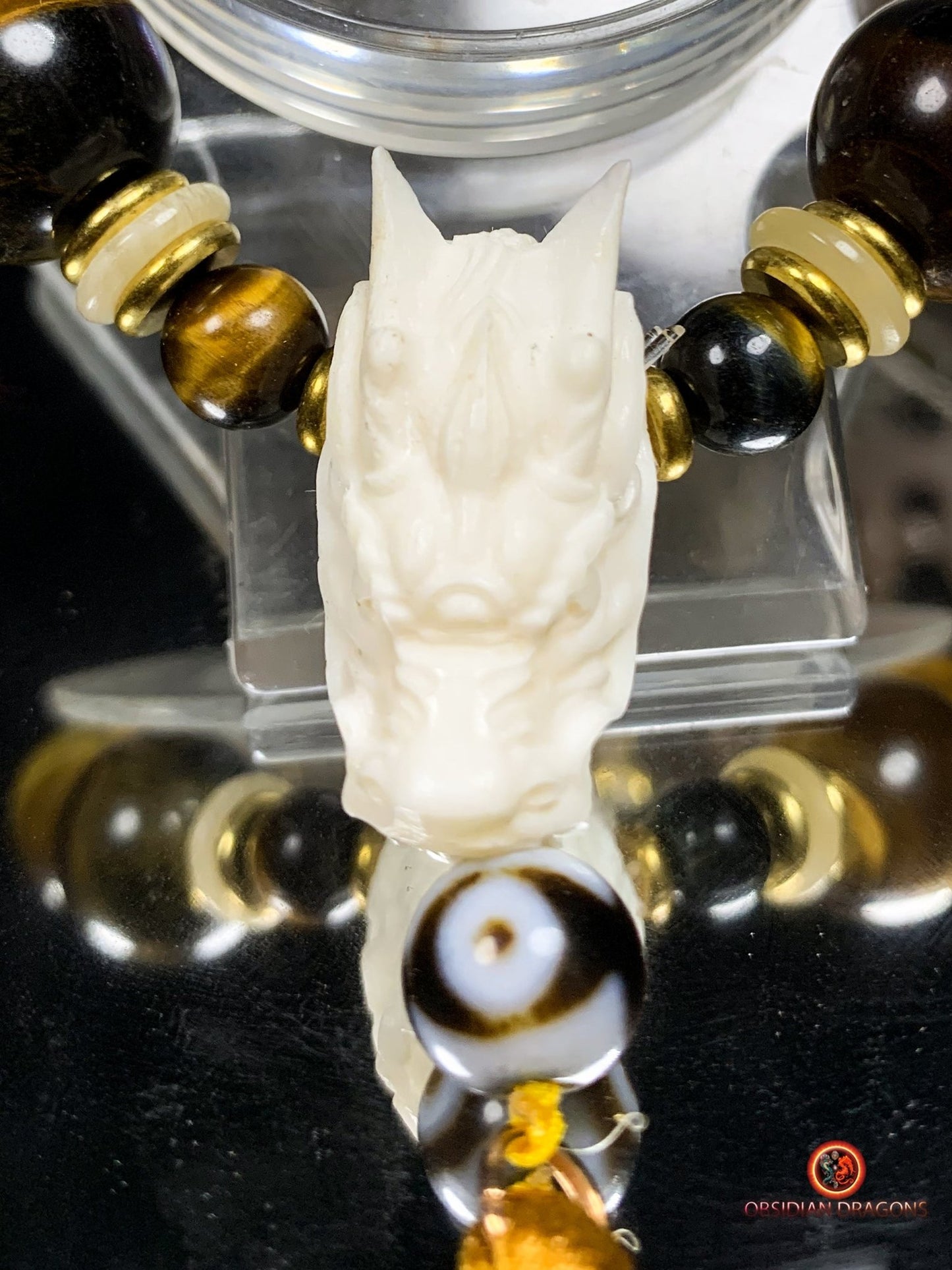 Bracelet Dragon Bois de Cerf - oeil de tigre | obsidian dragons