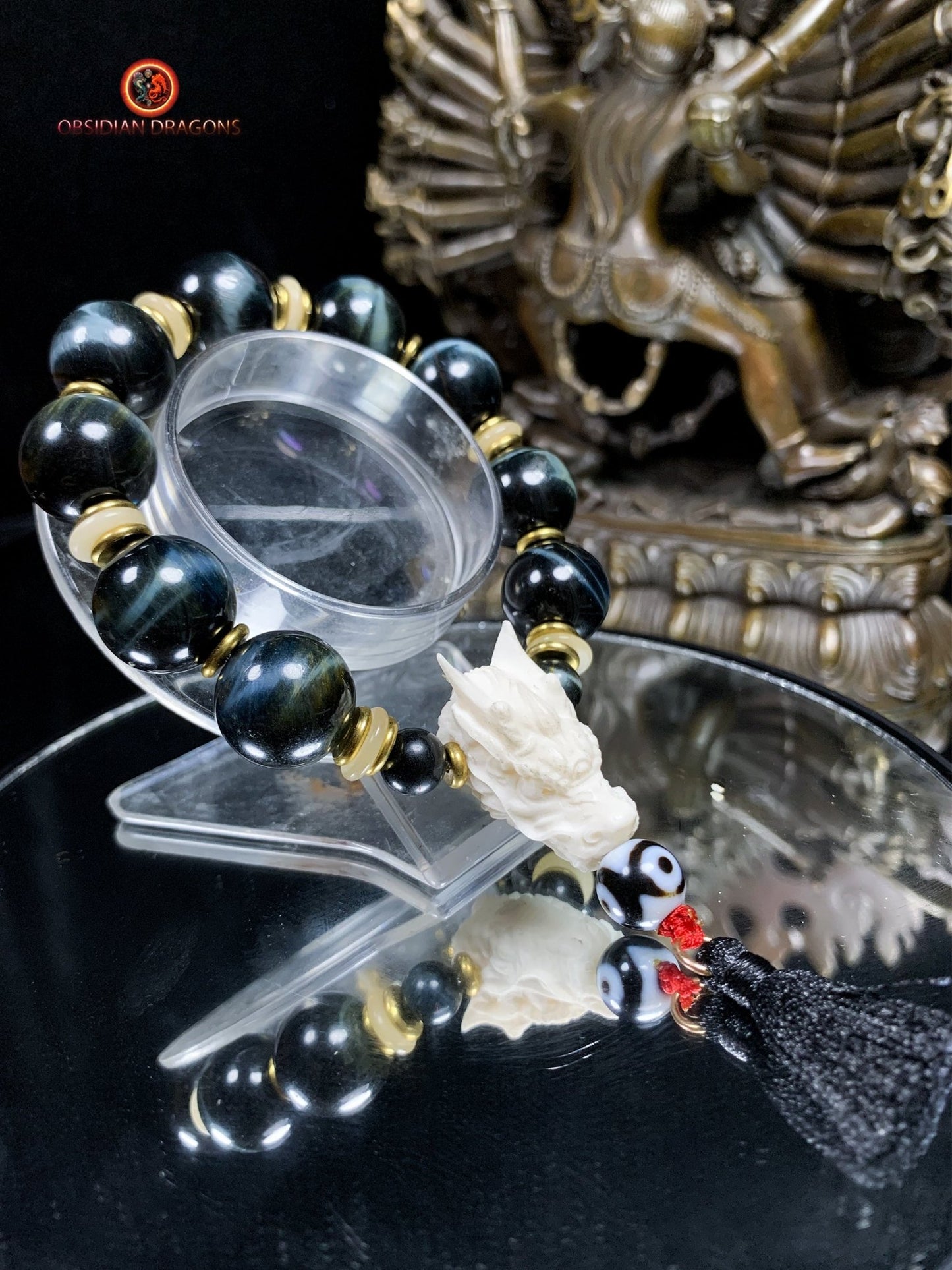 Bracelet Dragon Bois de Cerf - oeil de faucon | obsidian dragons