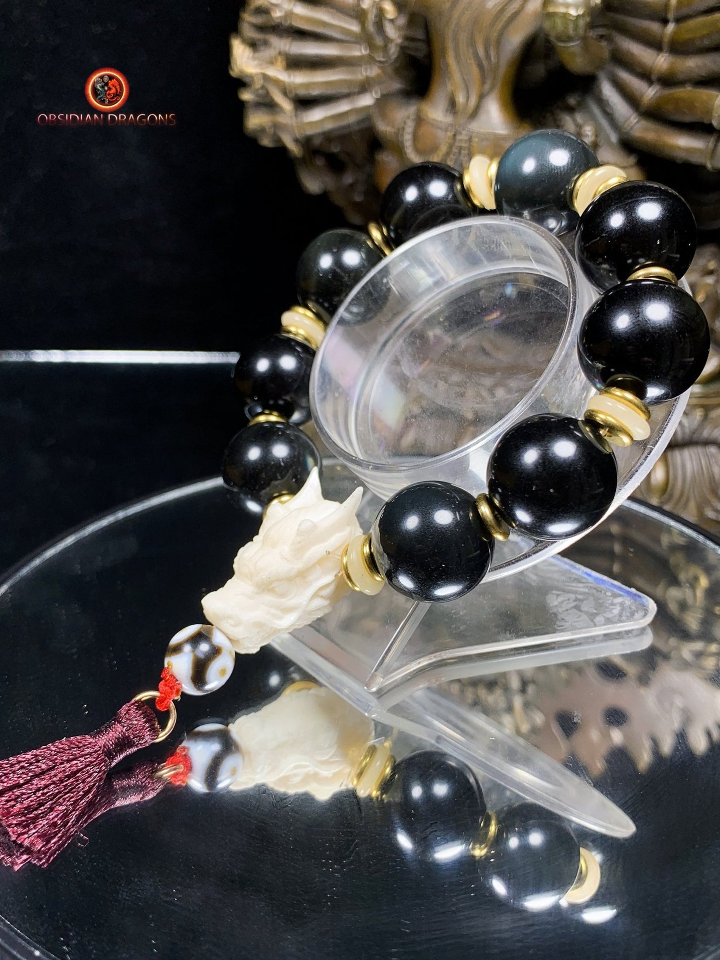 Bracelet Dragon Bois de Cerf - Obsidiennes oeil celeste | obsidian dragons