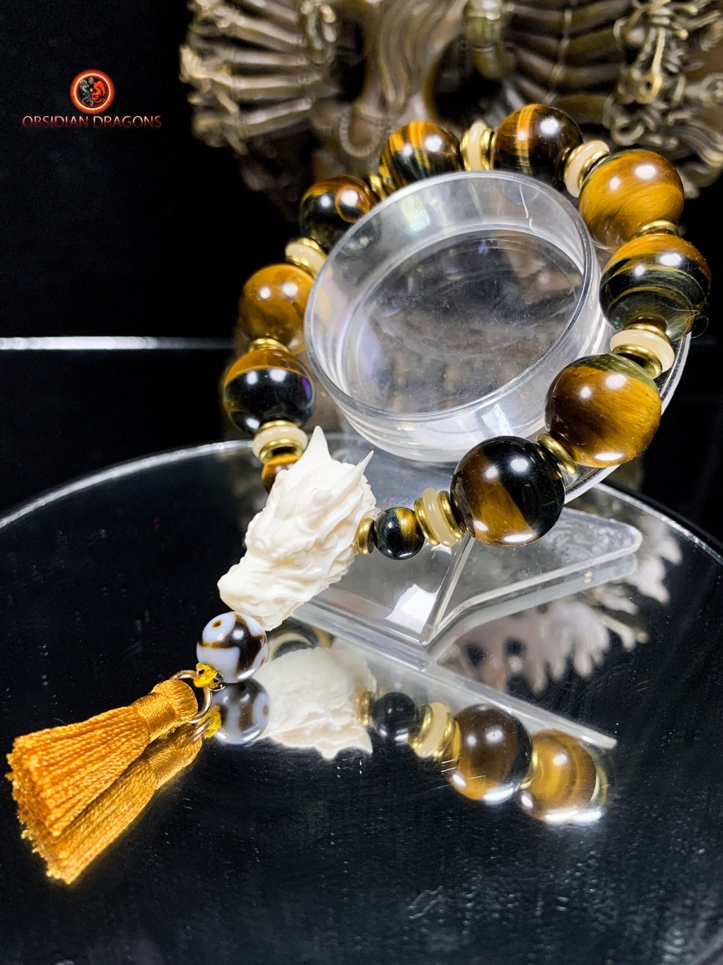 Bracelet Dragon Bois de Cerf - oeil de tigre | obsidian dragons