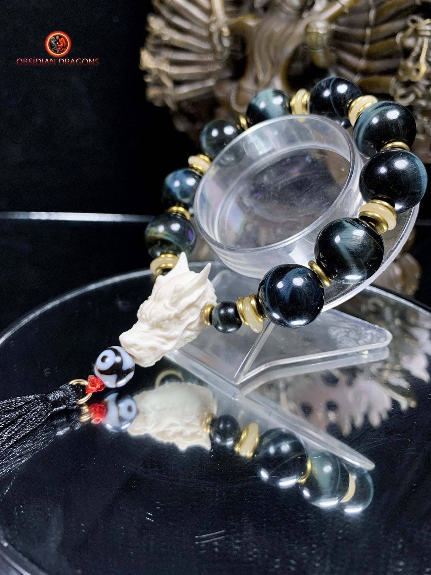 Bracelet Dragon Bois de Cerf - oeil de faucon | obsidian dragons