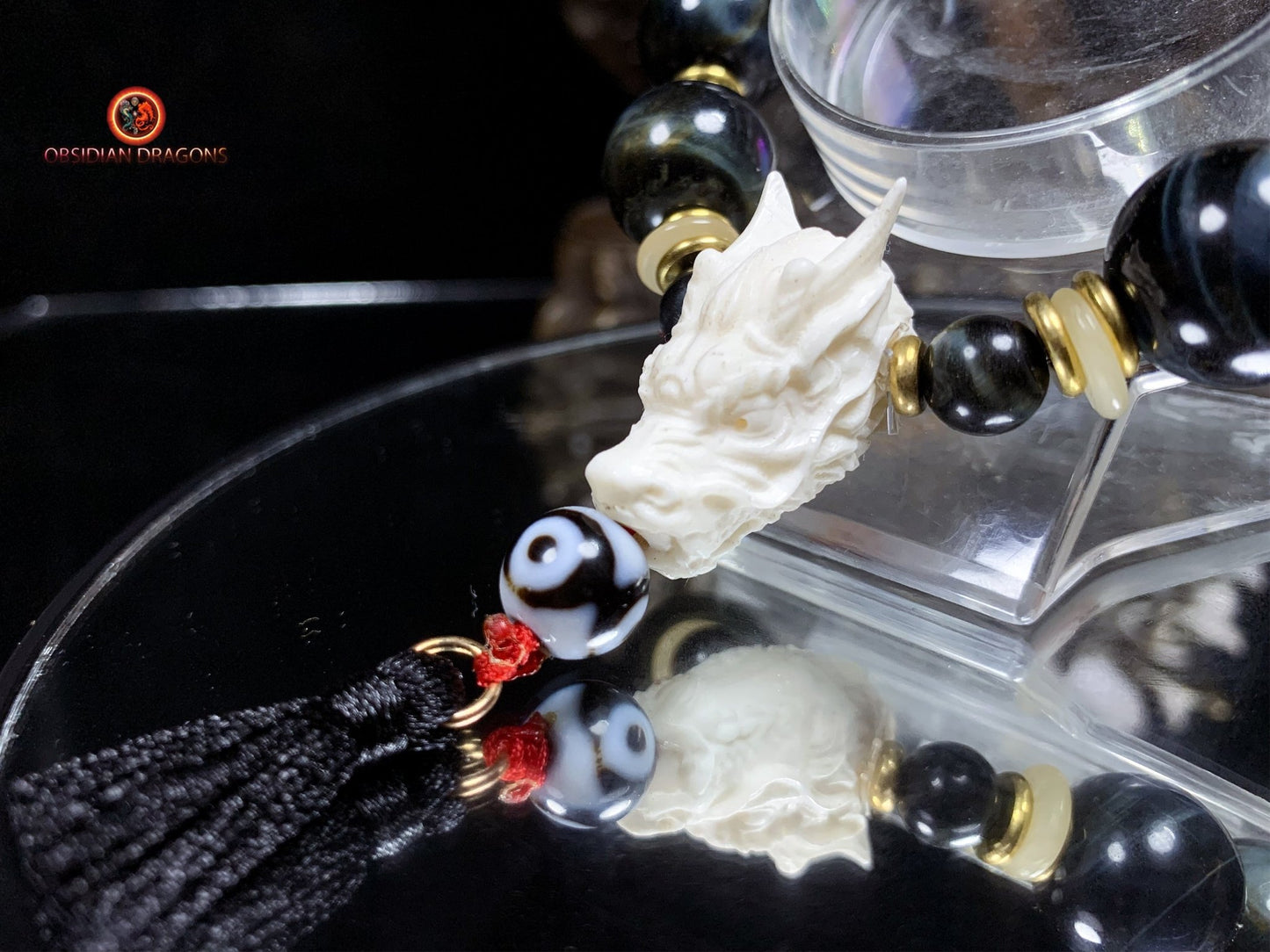 Bracelet Dragon Bois de Cerf - oeil de faucon | obsidian dragons