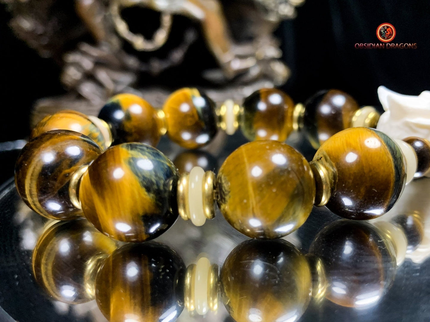 Bracelet Dragon Bois de Cerf - oeil de tigre | obsidian dragons