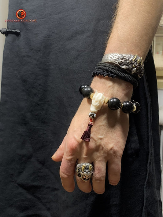Bracelet Dragon Bois de Cerf - Obsidiennes oeil celeste | obsidian dragons
