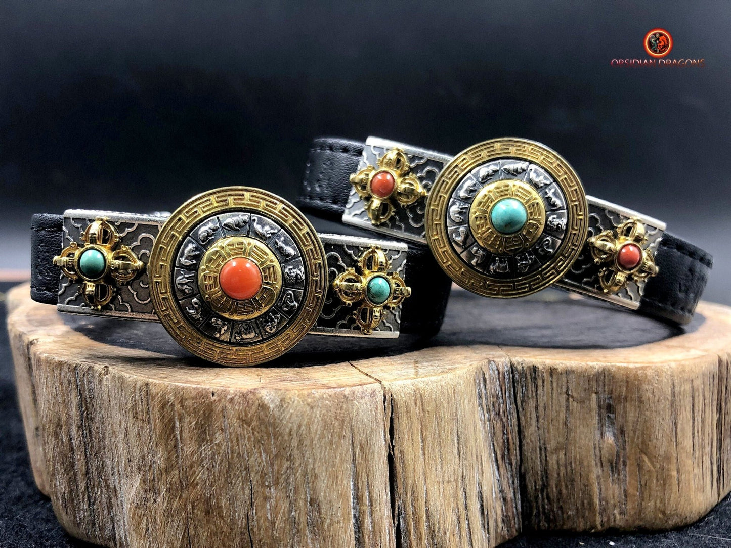 Bracelet Feng shui- Argent et cuir- Trigrammes Bagua | obsidian dragons