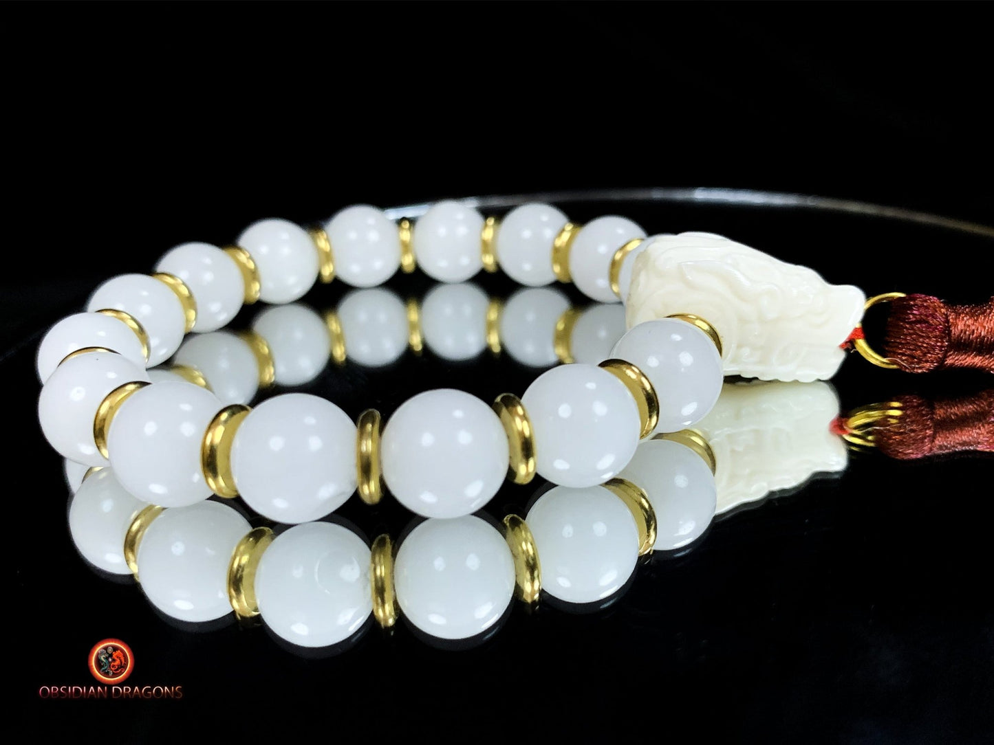 Bracelet en jade blanc- protection du dragon | obsidian dragons