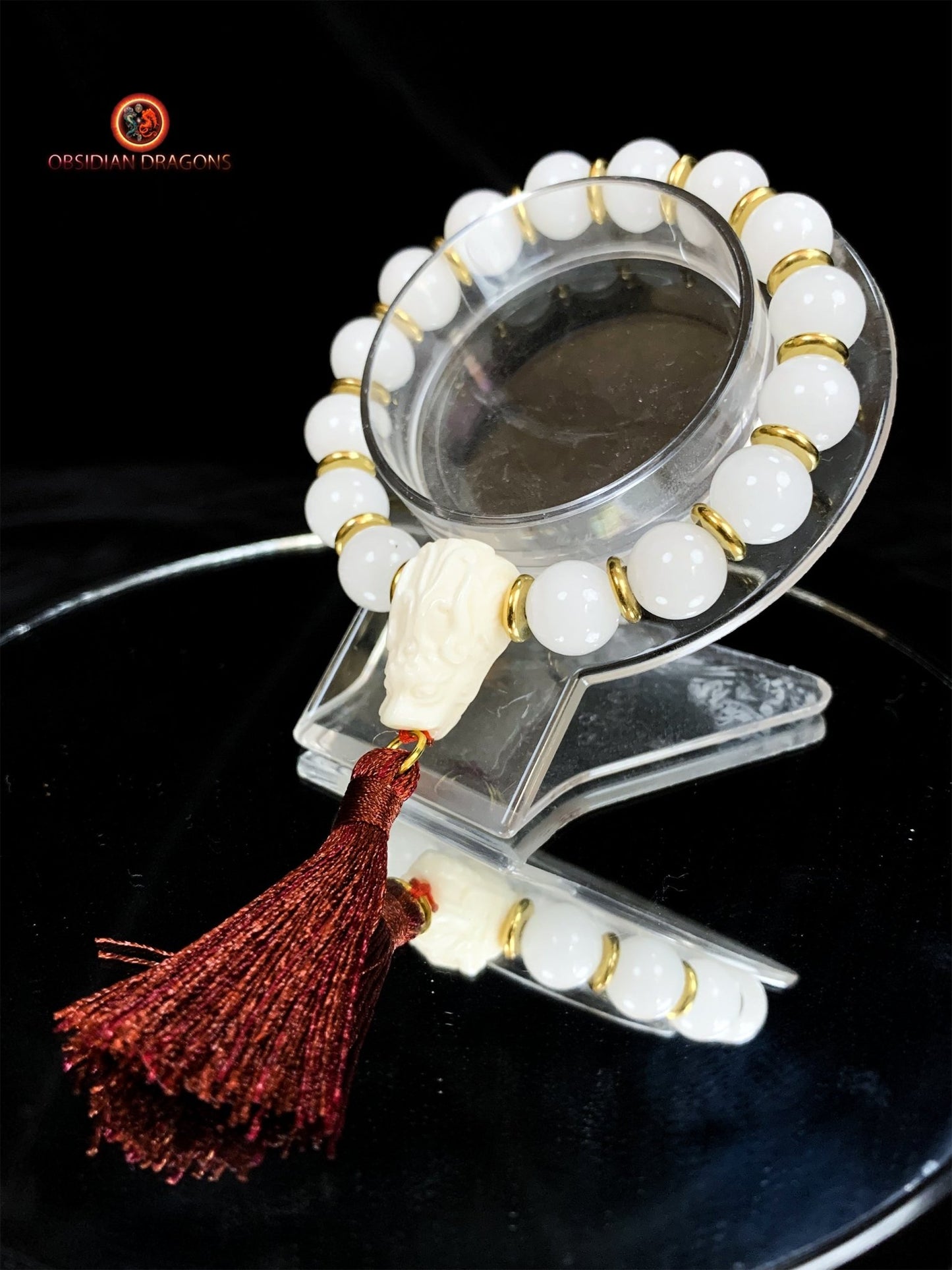 Bracelet en jade blanc- protection du dragon | obsidian dragons
