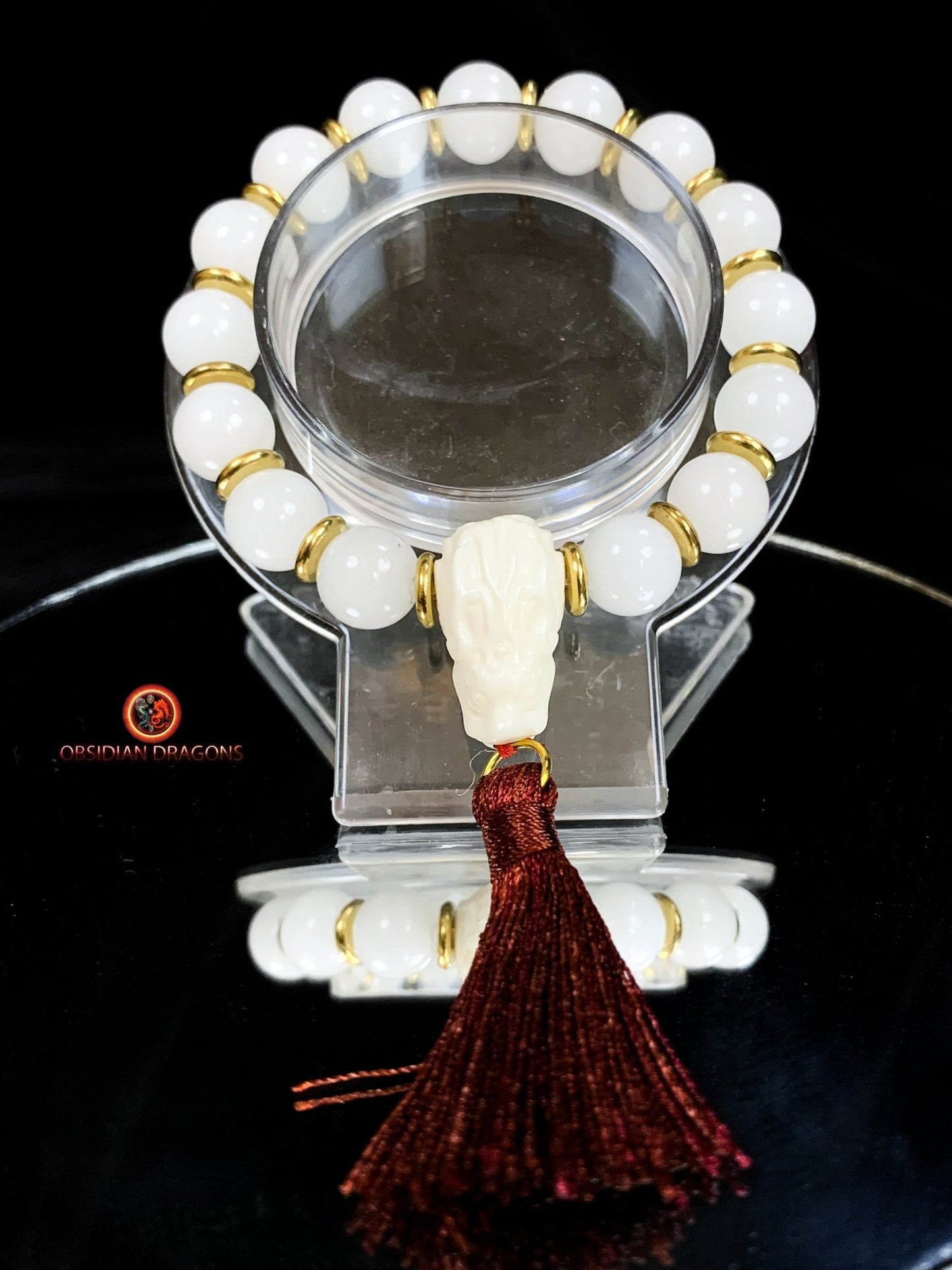 Bracelet en jade blanc- protection du dragon | obsidian dragons