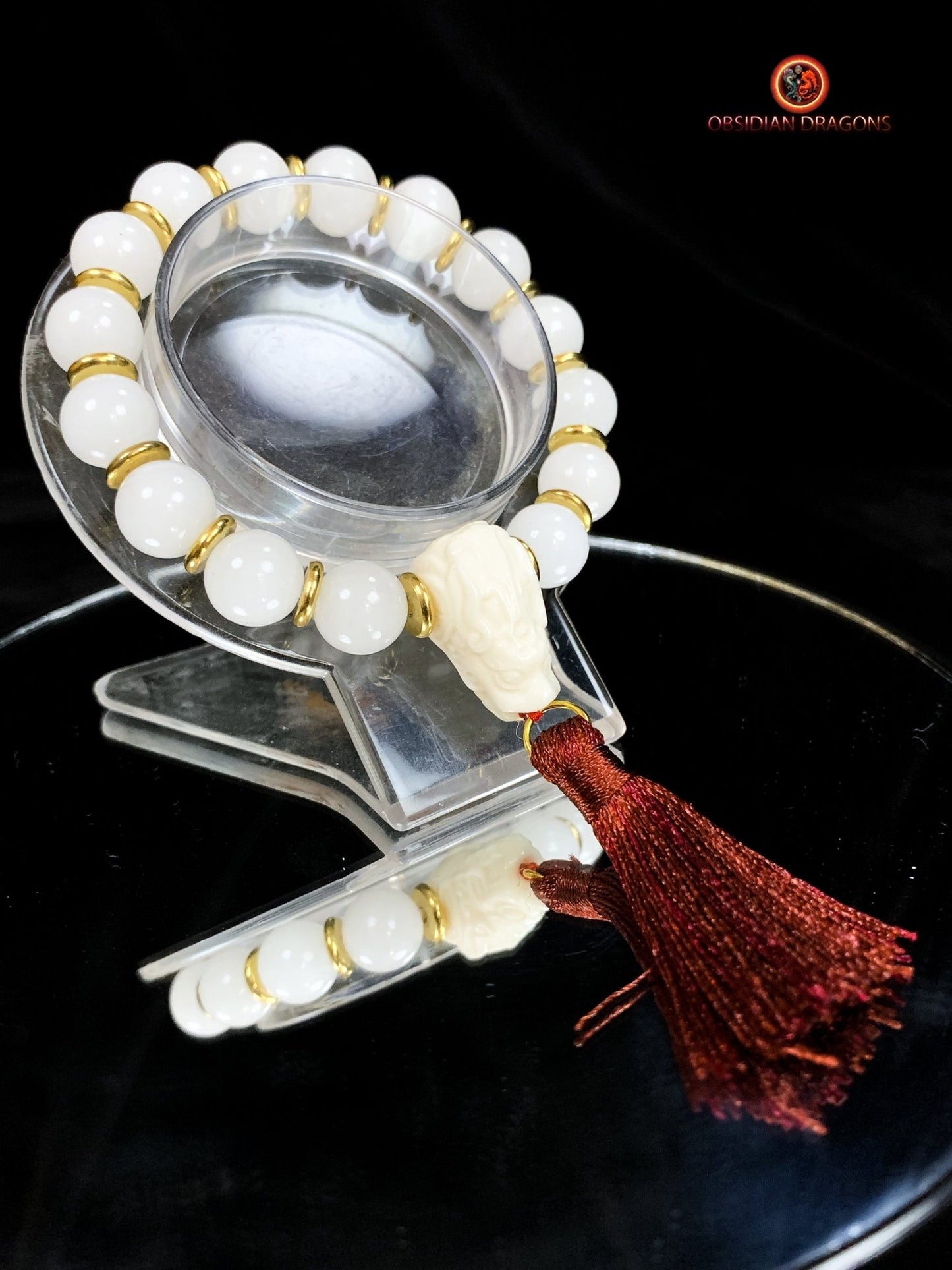 Bracelet en jade blanc- protection du dragon | obsidian dragons