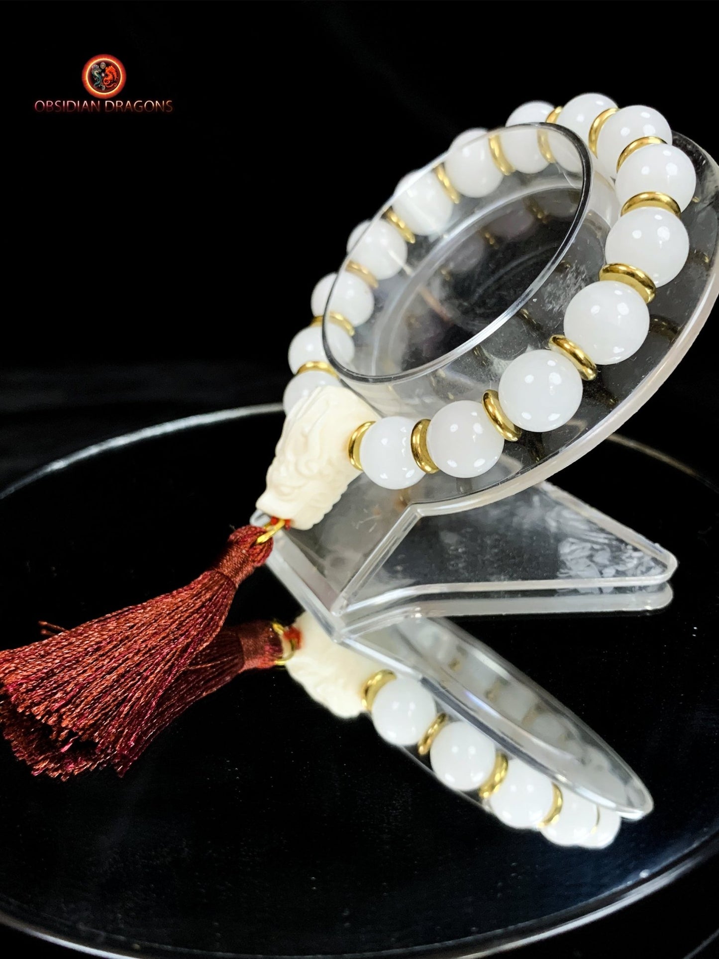 Bracelet en jade blanc- protection du dragon | obsidian dragons