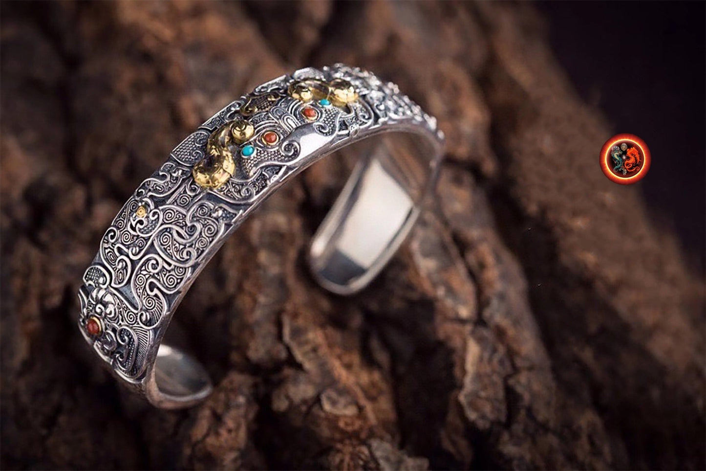 Bracelet manchette dragon-Argent 925- Taotié | obsidian dragons