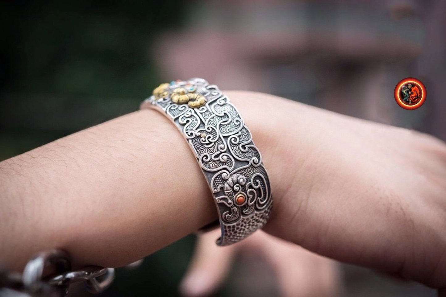 Bracelet manchette dragon-Argent 925- Taotié | obsidian dragons