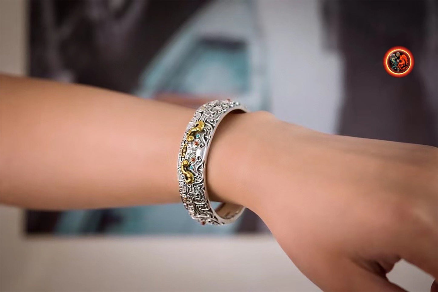 Bracelet manchette dragon-Argent 925- Taotié | obsidian dragons