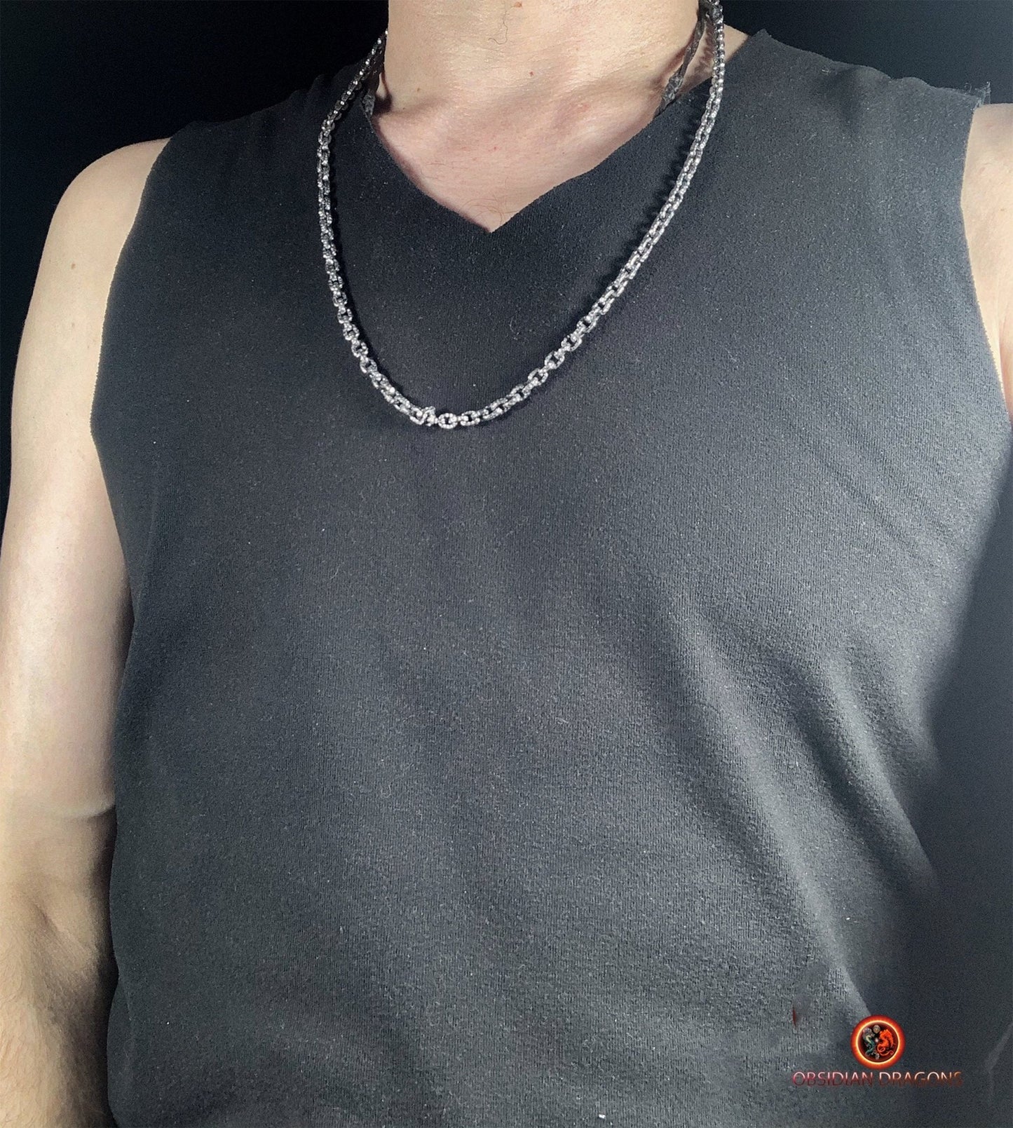 Grosse chaîne en argent 925- Maille forçat- 64cm | obsidian dragons