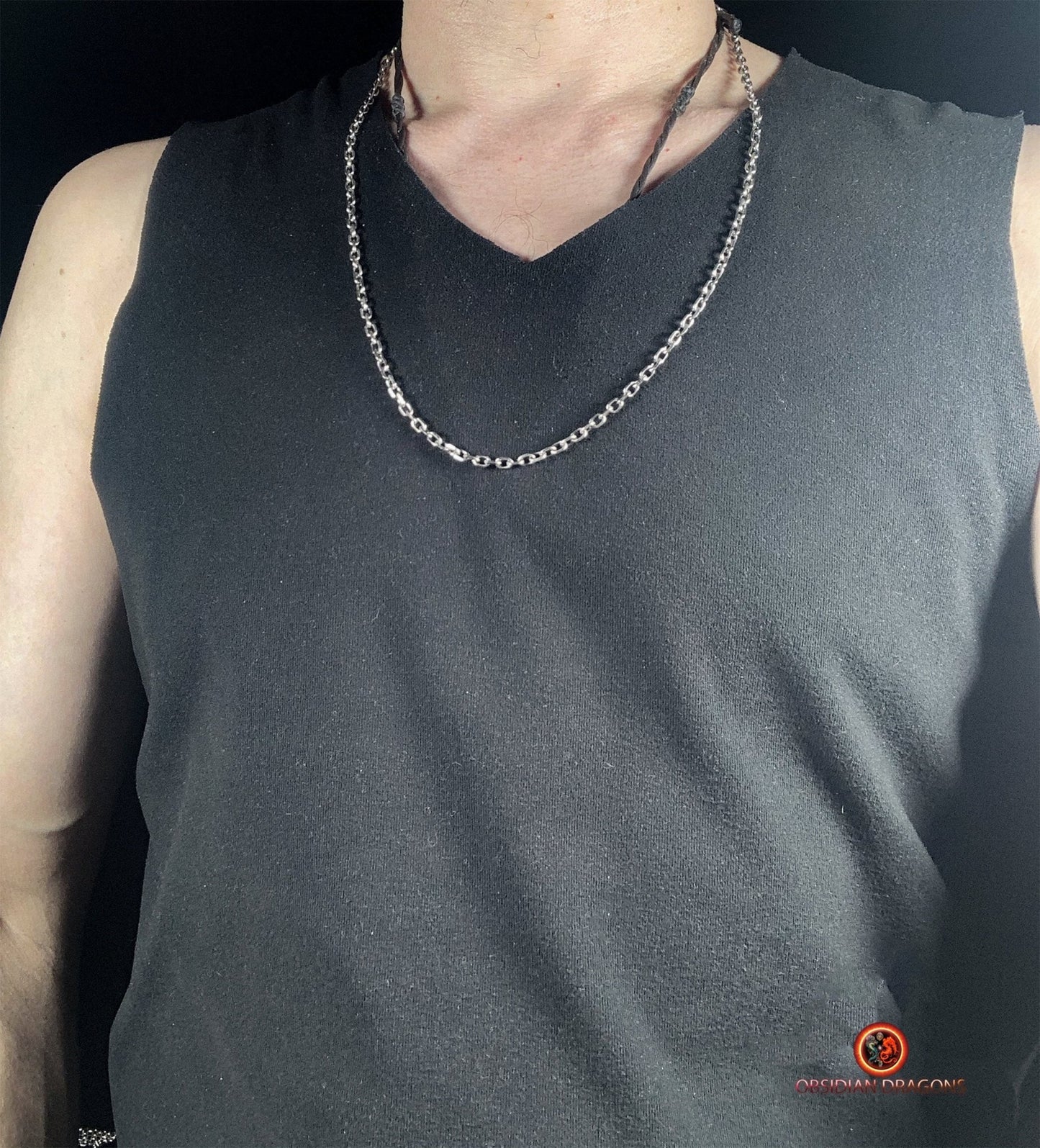 Chaîne en argent 925- Maille forçat- 64cm - obsidian dragons