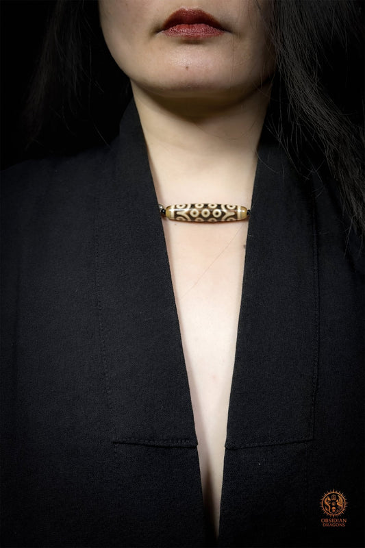 Collier DZI à 21 Yeux – Agate sacrée tibétaine authentique - obsidian dragons