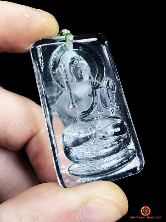 collier bouddhiste en cristal de roche gemme - Bouddha Acala | obsidian dragons