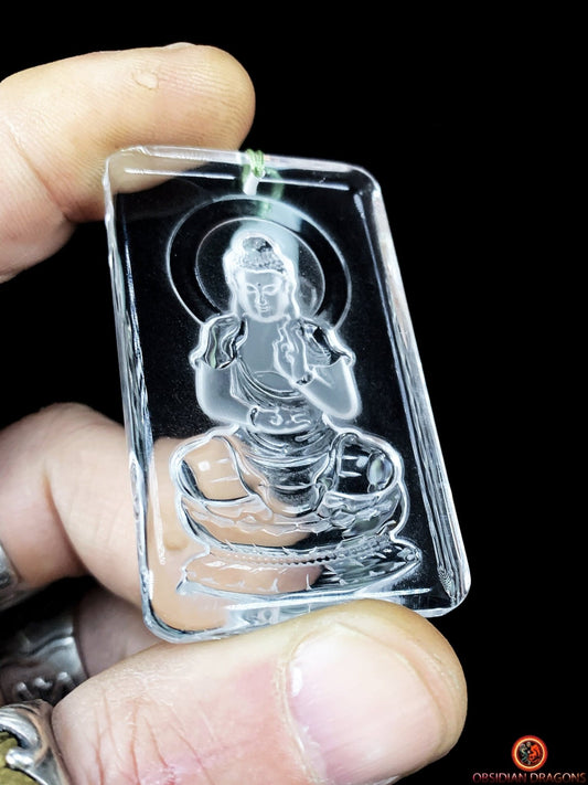 collier bouddhiste en cristal de roche gemme - bouddha Amitabha | obsidian dragons