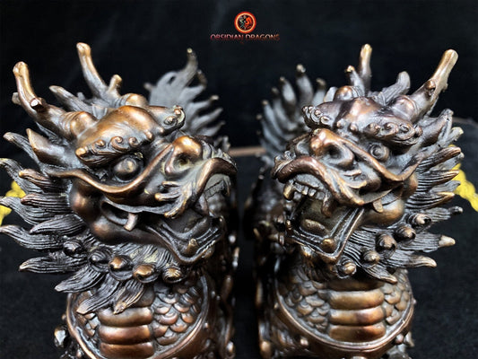 Couple de Qilin en bronze - protection Feng Shui | obsidian dragons