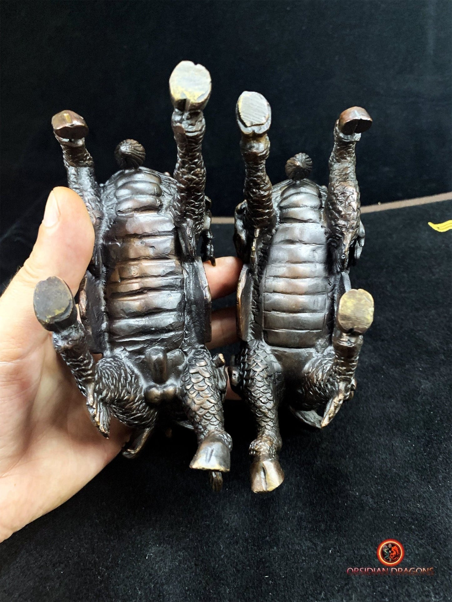Couple de Qilin en bronze - protection Feng Shui | obsidian dragons