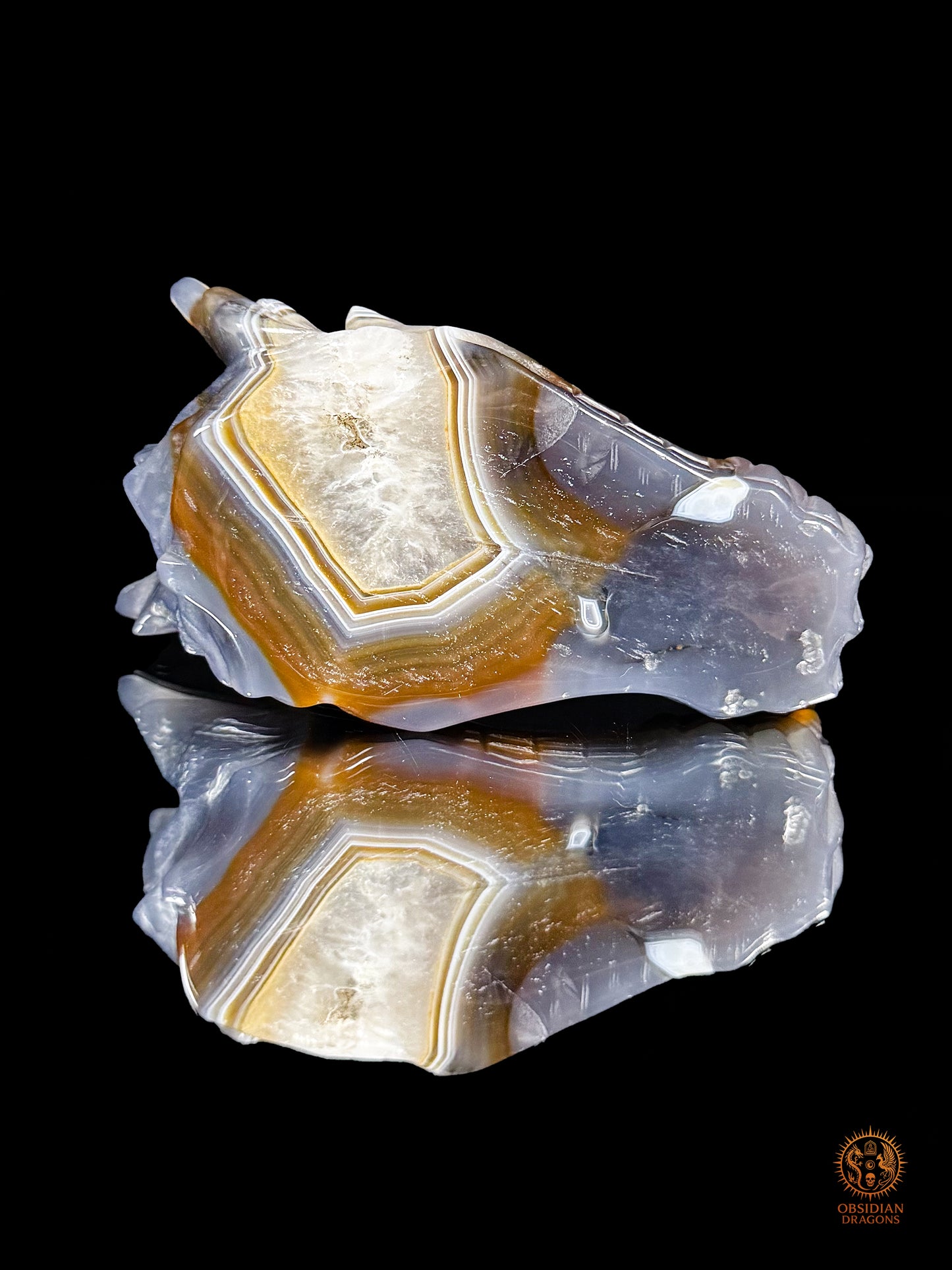 Crâne de dragon en géode de quartz & agate – Gardien du Centre - obsidian dragons