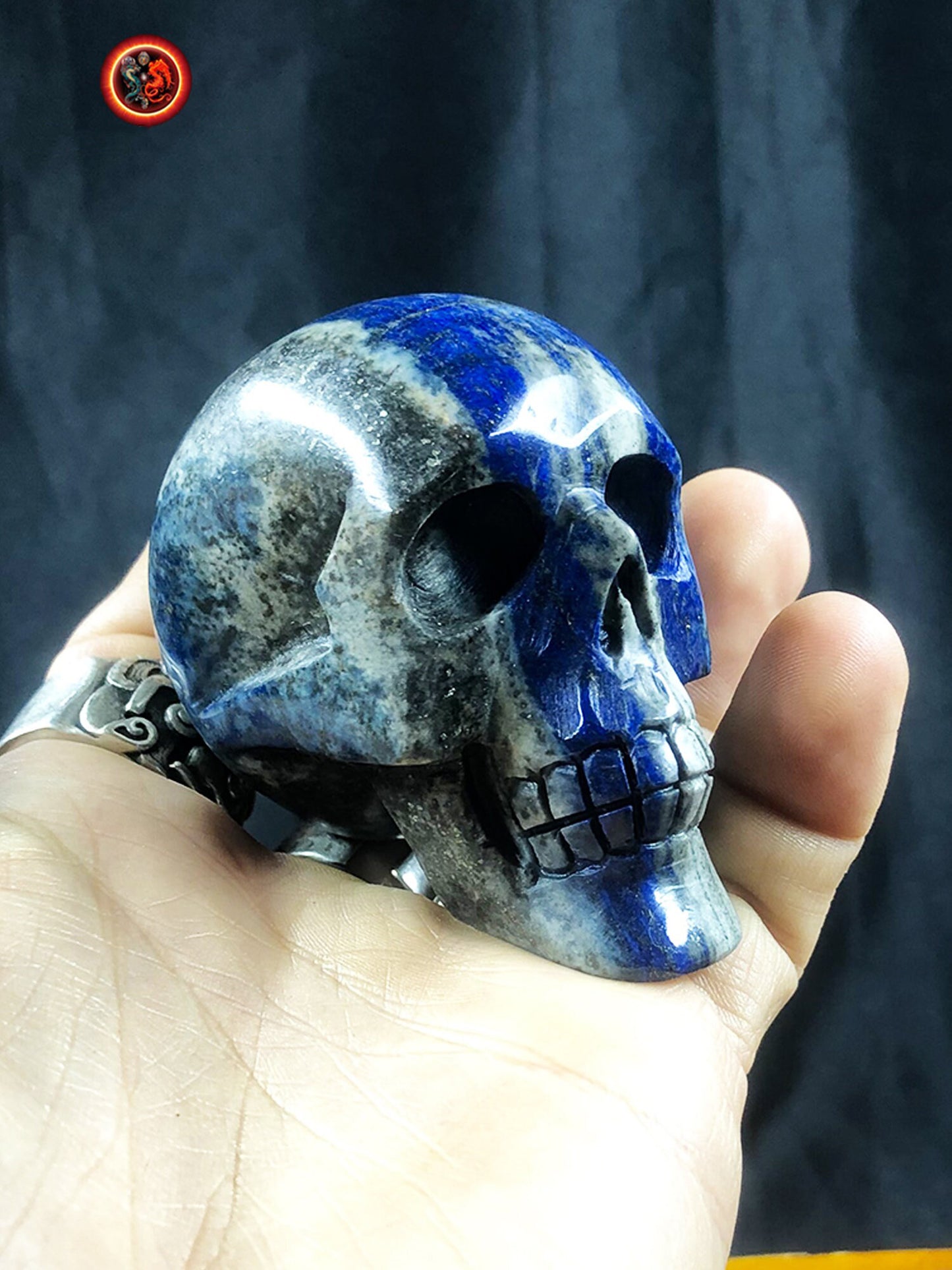 crâne de cristal, crystal skull lapis lazuli entièrement réalisé à la main pièce unique - obsidian dragon