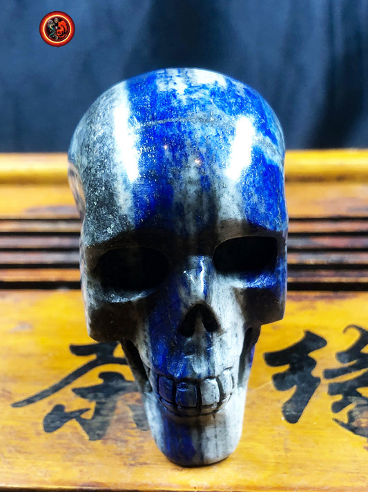 crâne de cristal, crystal skull lapis lazuli entièrement réalisé à la main pièce unique - obsidian dragon