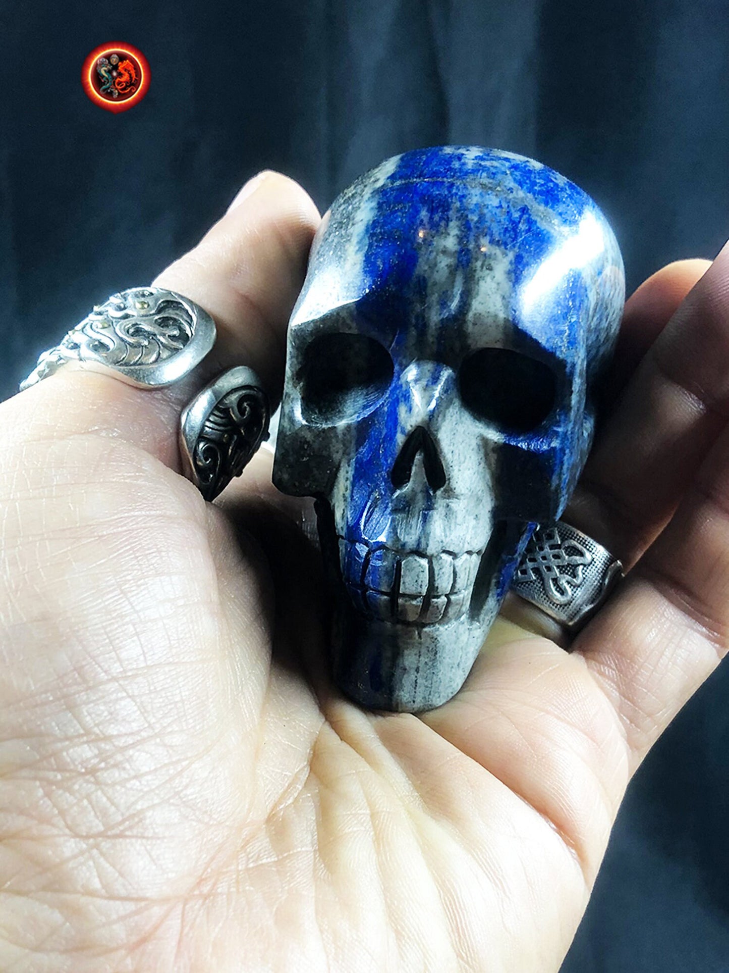 crâne de cristal, crystal skull lapis lazuli entièrement réalisé à la main pièce unique - obsidian dragon