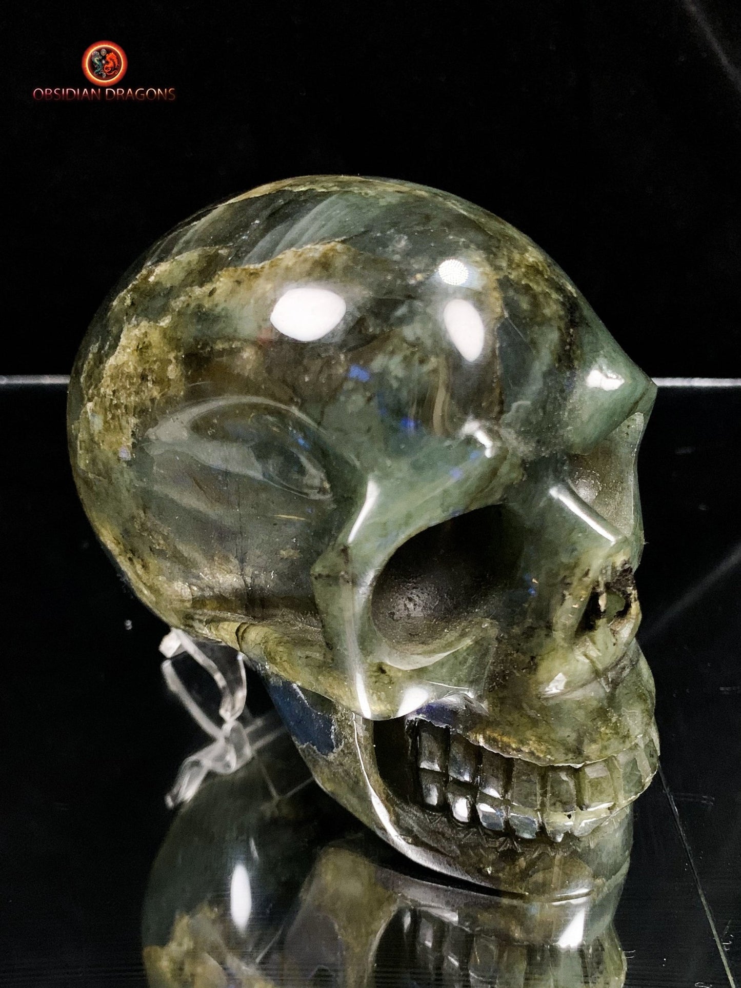 Crâne de cristal en labradorite naturelle - artisanal | obsidian dragons