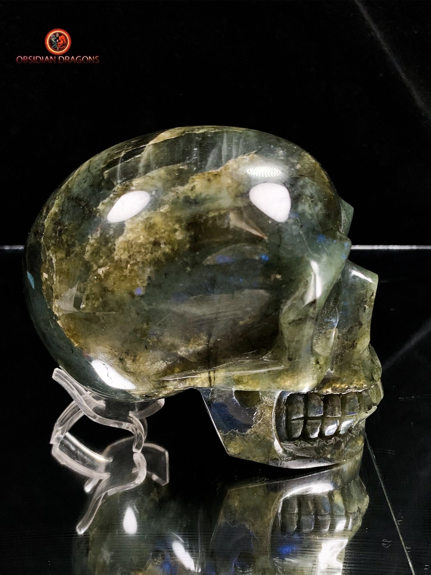 Crâne de cristal en labradorite naturelle - artisanal | obsidian dragons
