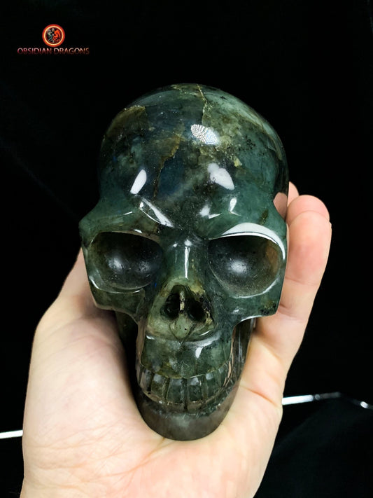 Crâne de cristal en labradorite naturelle - artisanal | obsidian dragons