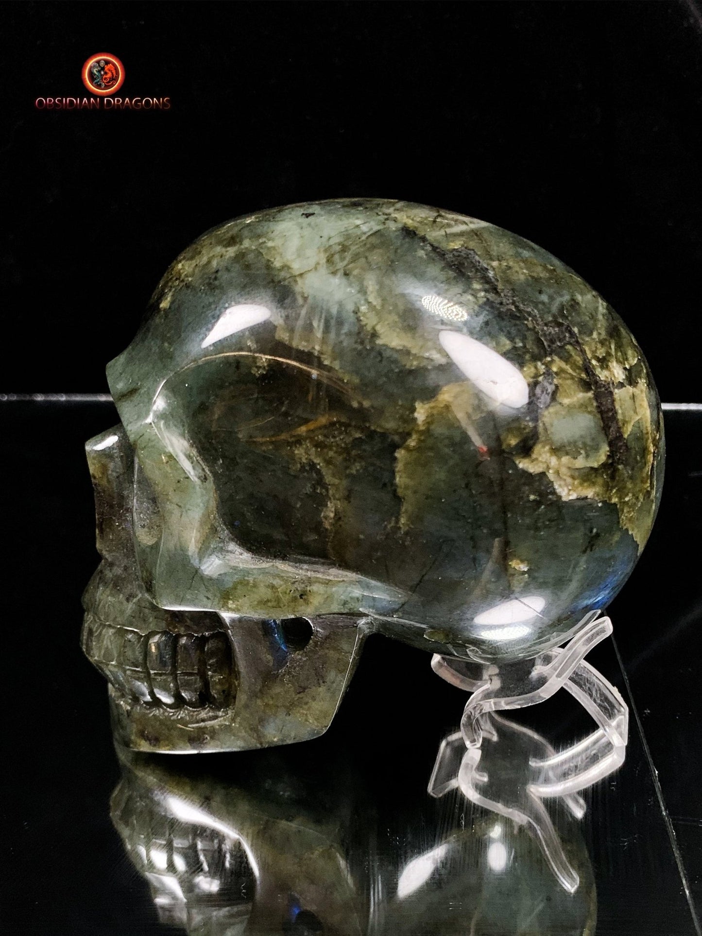 Crâne de cristal en labradorite naturelle - artisanal | obsidian dragons