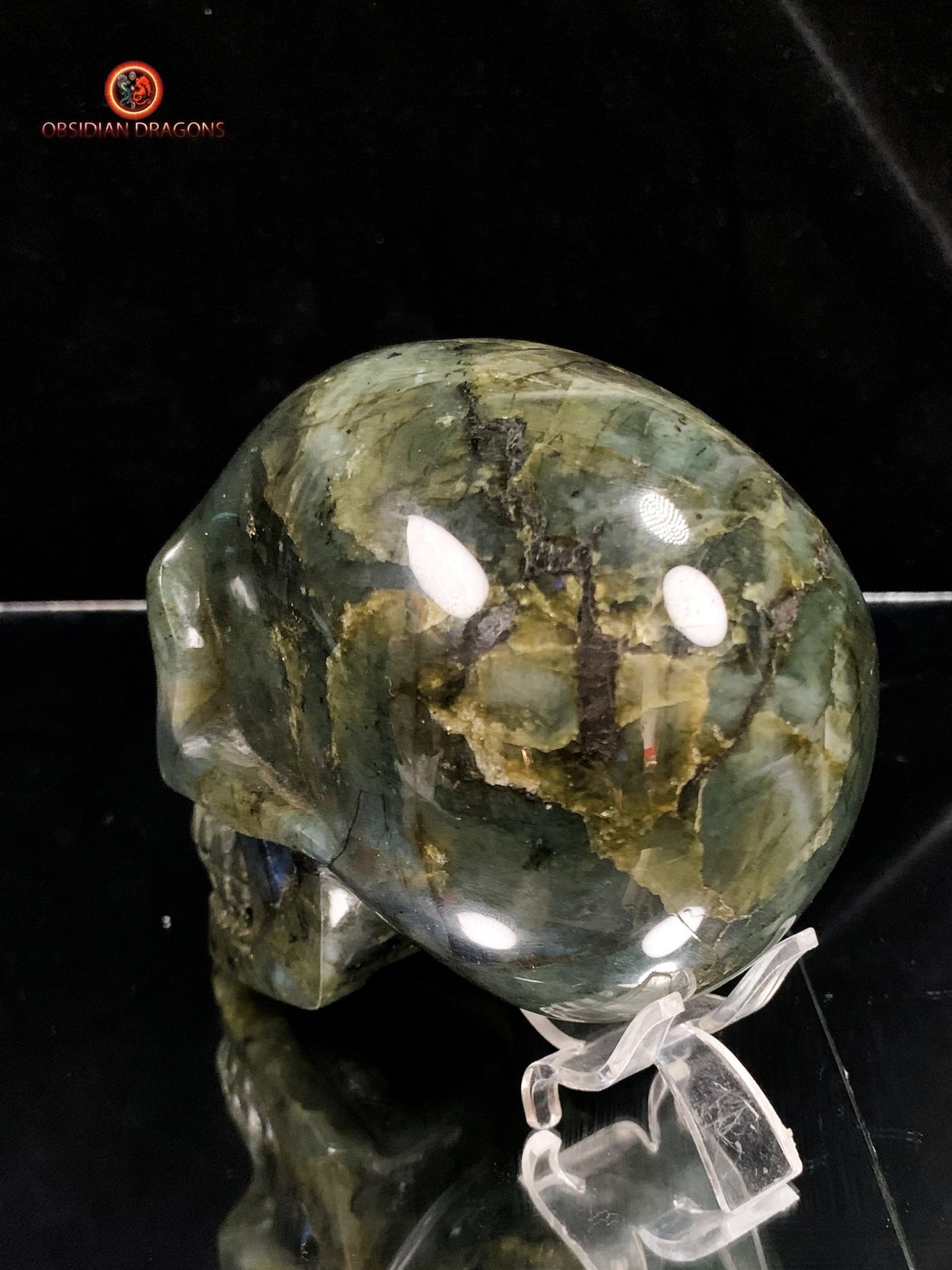 Crâne de cristal en labradorite naturelle - artisanal | obsidian dragons