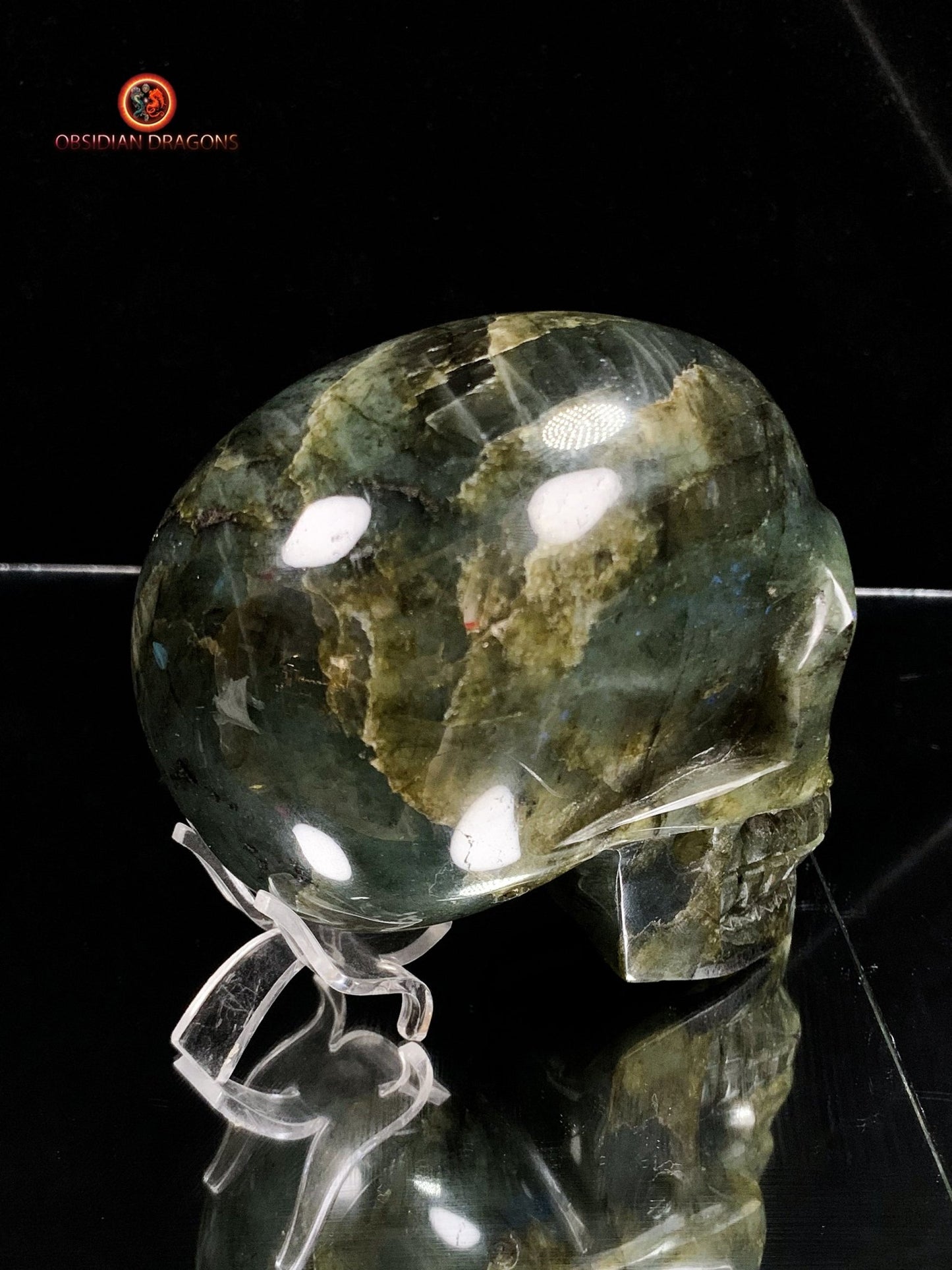 Crâne de cristal en labradorite naturelle - artisanal | obsidian dragons