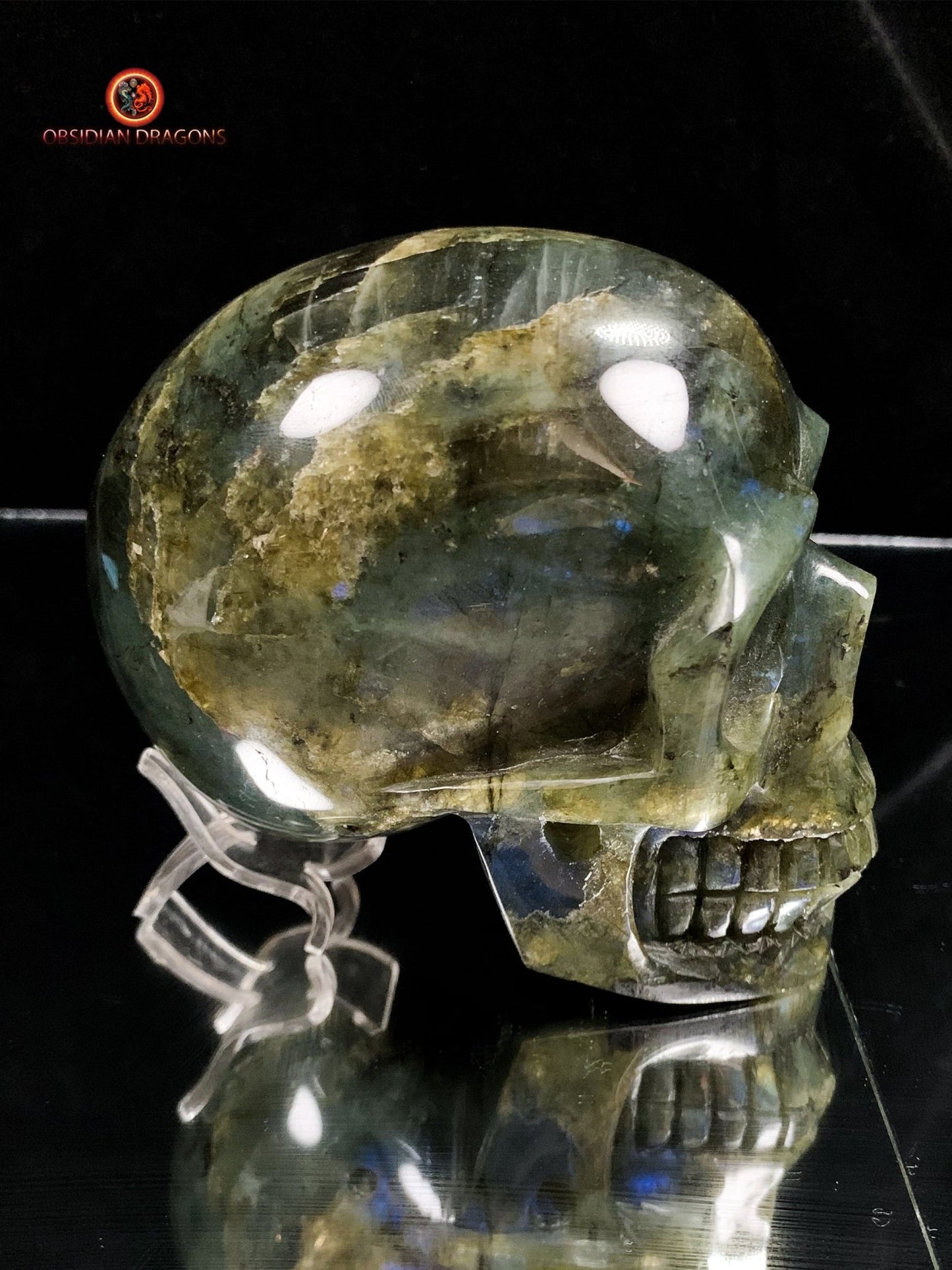 Crâne de cristal en labradorite naturelle - artisanal | obsidian dragons